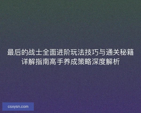 最后的战士全面进阶玩法技巧与通关秘籍详解指南高手养成策略深度解析